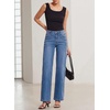 image:imageSidefeel Womens Wide Leg Jeans High Waisted Stretchy Denim Pants  Soft Cozy Denim Cute Patchwork Details Full Length Basic 5 Pockets Relaxed Fit Trendy Jeans for Daily Office Street WearLight Blue