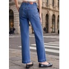 image:imageSidefeel Womens Wide Leg Jeans High Waisted Stretchy Straight Leg Trendy Loose Ankle Denim Pants with Patch PocketsBlue