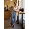 image:imageSidefeel Womens Wide Leg Jeans High Waisted Stretchy Straight Leg Trendy Loose Ankle Denim Pants with Patch PocketsLight Blue