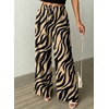 image:imageSidefeel Womens Wide Leg Palazzo Pants Lightweight Breathable High Waisted Flowy Printed Pants with PocketsKhaki