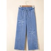 image:imageSidefeel Womens Y2K Floral Wide Leg Elastic High Waisted Baggy Jeans  Three Frayed Fower Patches Drawstring Seamed Front Raw Hem Casual Vintage Loose Fit Denim Pants for Daily Street WearIceland Blue