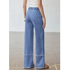 image:imageSidefeel Womens Y2K Floral Wide Leg Elastic High Waisted Baggy Jeans  Three Frayed Fower Patches Drawstring Seamed Front Raw Hem Casual Vintage Loose Fit Denim Pants for Daily Street WearIceland Blue