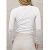 image:imageWomens Ribbed Long Sleeve Shirt Crewneck Fitted Raglan Tops  Soft Stretchy Knit Fabric Raw Edges Slim Casual Style for Layering Teacher shirts Fall Winter Outfits for Going Out WorkWhite