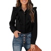 image:imageSidefeel Womens Button Denim Shirt Casual Long Sleeve 2026 Fall Deep VShaped Ruffled Edge Jean Blouses TopsBlack