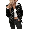 image:imageSidefeel Womens Button Up Collared Knit Cardigan Sweaters  Cropped CardiganColor Block CollarLong SleeveLightweightJacquard KnitGeometric PatternFall OutfitMidHip LengthBlack