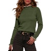 image:imageSidefeel Womens Mock Neck Ruffle Pullover Sweaters  Contrast Frill Edge Jumper Tops Long Sleeve Standard Length Soft Knit Regular Fit Versatile Layering TopVineyard Green