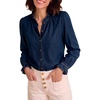 image:imageSidefeel Womens Ruffle Button Down Denim Shirts  Frilled Neckline and CuffPuff Long SleeveStand CollarRelaxed FitLightweight Fall OutfitJean Blouse TopBluing