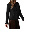 image:imageSidefeel Womens Ruffle Cropped Cardigan Sweaters  Button Down Open Front Classic Crewneck Frill Trim Relaxed Fit Soft Cozy Cardigans Versatile Knit Sweater Fall OutfitsBlack