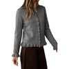image:imageSidefeel Womens Ruffle Cropped Cardigan Sweaters  Button Down Open Front Classic Crewneck Frill Trim Relaxed Fit Soft Cozy Cardigans Versatile Knit Sweater Fall OutfitsMedium Grey