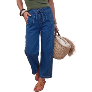 image:imageSidefeel Womens Barrel Jeans Drawstring Baggy Denim Pants Bluing Size 18  Stretchy Jeans Side Seam PocketsTapered Ankle LengthHigh WaistedVertical SeamLoosefitAdjustable DrawstringCausal