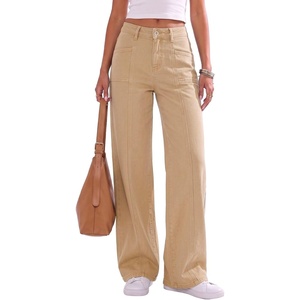 image:imageSidefeel Womens High Waisted Jeans Loose Fit Wide Leg Denim Pants  StretchyFront Seam JeansTwo Pockets FrontCasual Daily WearAll Season WearFull LengthKhaki