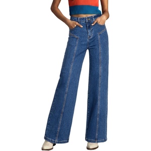 image:imageSidefeel Womens High Waisted Jeans Straight Leg Denim Pants  Soft Stretchy Jeans Full Length Practical 5Pockets Standout Front Seam Relaxed Loose Fit All Season VersatileDark Blue