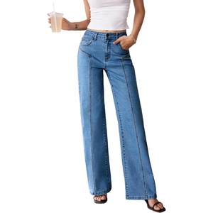 image:imageSidefeel Womens High Waisted Jeans Straight Leg Denim Pants  Soft Stretchy Jeans Full Length Practical 5Pockets Standout Front Seam Relaxed Loose Fit All Season VersatileLight Blue