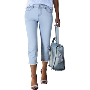 image:imageSidefeel Womens High Waisted Straight Leg Jeans Capri Denim PantsE Sky Blue