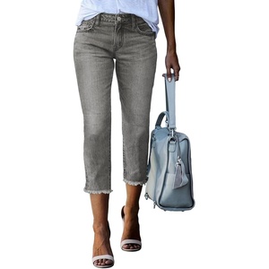 image:imageSidefeel Womens High Waisted Straight Leg Jeans Capri Denim PantsGray