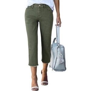 image:imageSidefeel Womens High Waisted Straight Leg Jeans Capri Denim PantsGreen