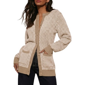 image:imageSidefeel Womens Plaid Cardigan Sweaters  Button Down Long Sleeve Functional Pockets Soft and Warm Checkered Pattern Tunic Length Fall and WinterApricot
