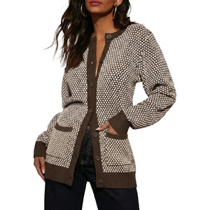 image:imageSidefeel Womens Plaid Cardigan Sweaters  Button Down Long Sleeve Functional Pockets Soft and Warm Checkered Pattern Tunic Length Fall and WinterChicory Coffee