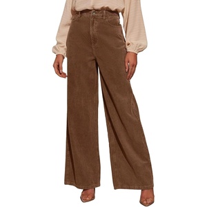 image:imageSidefeel Womens Wide Leg Corduroy Pants High Waisted Baggy Trousers  Elastic Waist Tummy Control Full Length Palazzo 4 Pockets Relaxed Loose Fit Soft Comfy Fall Clothes Office WearCoffee