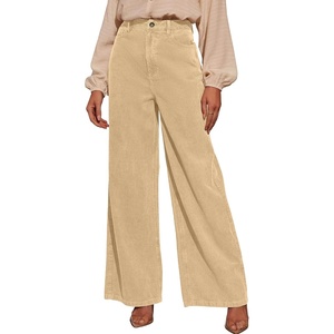 image:imageSidefeel Womens Wide Leg Corduroy Pants High Waisted Baggy Trousers  Elastic Waist Tummy Control Full Length Palazzo 4 Pockets Relaxed Loose Fit Soft Comfy Fall Clothes Office WearSmoke Gray