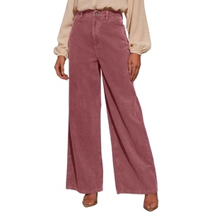 image:imageSidefeel Womens Wide Leg Corduroy Pants High Waisted Baggy Trousers  Elastic Waist Tummy Control Full Length Palazzo 4 Pockets Relaxed Loose Fit Soft Comfy Fall Clothes Office WearViolet