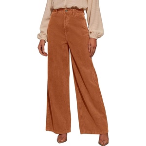 image:imageSidefeel Womens Wide Leg Corduroy Pants High Waisted Baggy Trousers  Elastic Waist Tummy Control Full Length Palazzo 4 Pockets Relaxed Loose Fit Soft Comfy Fall Clothes Office WearGold Flame