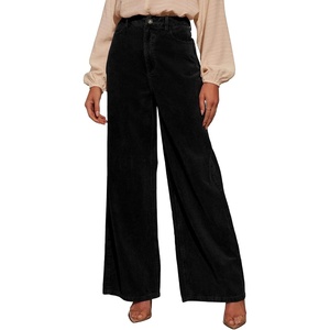 image:imageSidefeel Womens Wide Leg Corduroy Pants High Waisted Baggy Trousers  Elastic Waist Tummy Control Full Length Palazzo 4 Pockets Relaxed Loose Fit Soft Comfy Fall Clothes Office WearBlack