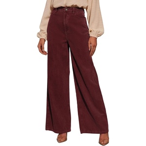 image:imageSidefeel Womens Wide Leg Corduroy Pants High Waisted Baggy Trousers  Elastic Waist Tummy Control Full Length Palazzo 4 Pockets Relaxed Loose Fit Soft Comfy Fall Clothes Office WearRacing Red