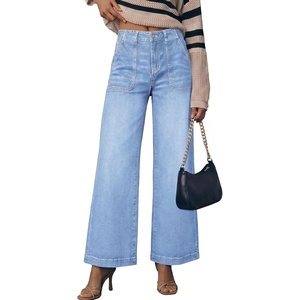 image:imageSidefeel Womens Wide Leg Jeans High Waisted Baggy Denim Pants  Soft Stretchy Jeans Full Length Large Practical Pockets Casual Relaxed Fit High Rise All Season Versatile PantsIceland Blue