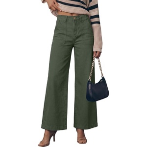 image:imageSidefeel Womens Wide Leg Jeans High Waisted Baggy Denim Pants  Soft Stretchy Jeans Full Length Large Practical Pockets Casual Relaxed Fit High Rise All Season Versatile PantsGreen