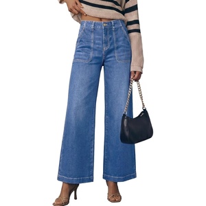 image:imageSidefeel Womens Wide Leg Jeans High Waisted Baggy Denim Pants  Soft Stretchy Jeans Full Length Large Practical Pockets Casual Relaxed Fit High Rise All Season Versatile PantsLight Blue