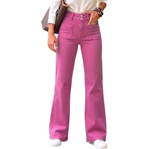 image:imageSidefeel Womens Wide Leg Jeans High Waisted Denim Pants  Double Button WaistbandTummy ControlFront Patch PocketsFull LengthHigh RiseStretchy FabricCasaul Daily WearRose Red
