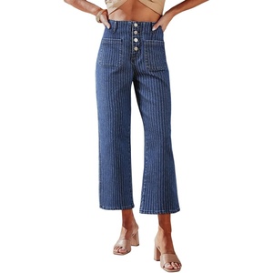 image:imageSidefeel Womens Wide Leg Jeans High Waisted Jeans  Stretchy Denim Pants Loose School Trendy Clothes Casual Work Outfits Teacher Outfits Straight LegSky Blue Stripe