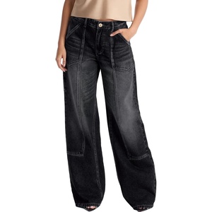 image:imageSidefeel Womens Wide Leg Jeans High Waisted Stretchy Baggy Denim Pants  Patch Slant Pockets Patchwork Full Length Boyfriend Fashion Clothing Western Outfit Country Concert OutfitsBlack