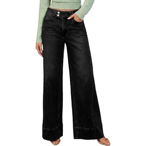 image:imageSidefeel Womens Wide Leg Jeans High Waisted Stretchy Baggy Denim PantsBlack
