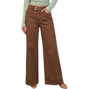 image:imageSidefeel Womens Wide Leg Jeans High Waisted Stretchy Baggy Denim PantsBrown