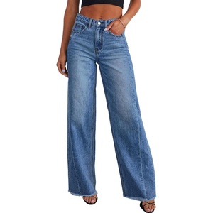 image:imageSidefeel Womens Wide Leg Jeans High Waisted Stretchy Denim Pants  Raw Hem Zimbaplatinum Side Seam Full Length Baggy Jeans Boyfriend Fit Trendy Fashion ClothingBlue