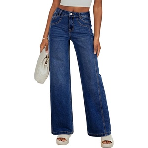 image:imageSidefeel Womens Wide Leg Jeans High Waisted Stretchy Denim Pants  Soft Cozy Denim Cute Patchwork Details Full Length Basic 5 Pockets Relaxed Fit Trendy Jeans for Daily Office Street WearBluing