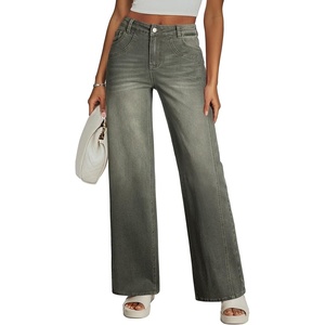 image:imageSidefeel Womens Wide Leg Jeans High Waisted Stretchy Denim Pants  Soft Cozy Denim Cute Patchwork Details Full Length Basic 5 Pockets Relaxed Fit Trendy Jeans for Daily Office Street WearGreen