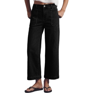 image:imageSidefeel Womens Wide Leg Jeans High Waisted Stretchy Straight Leg Trendy Loose Ankle Denim Pants with Patch PocketsBlack