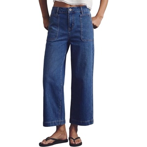 image:imageSidefeel Womens Wide Leg Jeans High Waisted Stretchy Straight Leg Trendy Loose Ankle Denim Pants with Patch PocketsDark Blue