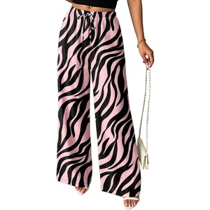 image:imageSidefeel Womens Wide Leg Palazzo Pants Lightweight Breathable High Waisted Flowy Printed Pants with PocketsPink