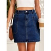 image:imageSidefeel Womens Cargo Pocket Straight Denim Skirt  Above Knee Length CasualPatch PocketsHigh WaistedStretch DenimCasual WearBluing