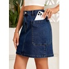 image:imageSidefeel Womens Cargo Pocket Straight Denim Skirt  Above Knee Length CasualPatch PocketsHigh WaistedStretch DenimCasual WearBluing