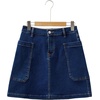 image:imageSidefeel Womens Cargo Pocket Straight Denim Skirt  Above Knee Length CasualPatch PocketsHigh WaistedStretch DenimCasual WearBluing