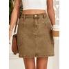 image:imageSidefeel Womens Cargo Pocket Straight Denim Skirt  Above Knee Length CasualPatch PocketsHigh WaistedStretch DenimCasual WearBrown