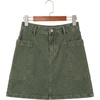 image:imageSidefeel Womens Cargo Pocket Straight Denim Skirt  Above Knee Length CasualPatch PocketsHigh WaistedStretch DenimCasual WearGreen
