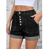 image:imageSidefeel Womens High Waisted Button Fly Jean Shorts  Soft Stretch Denim Shorts Practical Jorts with Pockets Rolled Hem 335 Inseam Cute Summer Outfits Casual Daily WearBlack