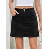 image:imageSidefeel Womens High Waisted Corduroy Skirts  Elastic Waist Double Button Closure Tummy Control Mini Length Pockets Skirts with Builtin Shorts Warm and CozyBlack
