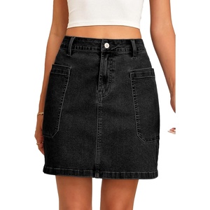 image:imageSidefeel Womens Cargo Pocket Straight Denim Skirt  Above Knee Length CasualPatch PocketsHigh WaistedStretch DenimCasual WearBlack